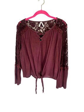 Y2K Floral Lace Sheer Mesh Top XL Boho Indie Folk Peasant Earthy Festival Chic